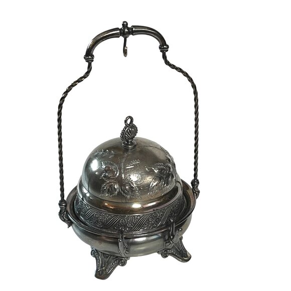 Vintage James W. Tufts Silver-Plate Butter Dish Hanging Lid - Picture 5 of 11